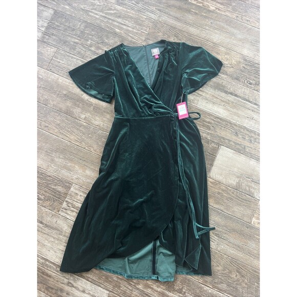 Vince‎ Camuto Velvet Faux-Wrap Dress Hunter Green 8 Christmas Party Business m1 - Picture 1 of 7